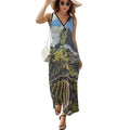 Robe longue sans manches imprimée paysage du Machu Picchu pour femme, col en V, style débardeur