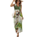 Robe longue sans manches à imprimé Labrador Retriever, style décontracté, col V, style débardeur.