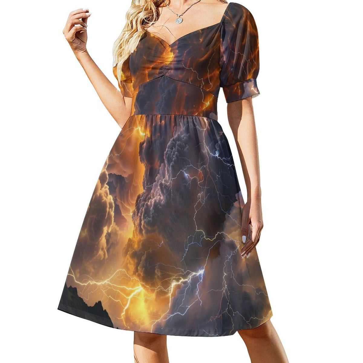 Robe d'été fluide à manches courtes et col en V pour femme, style nuage naturel